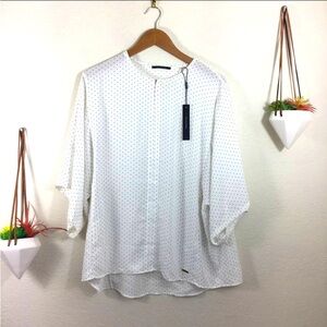 NWT T Tahari white black polka dot flowy blouse